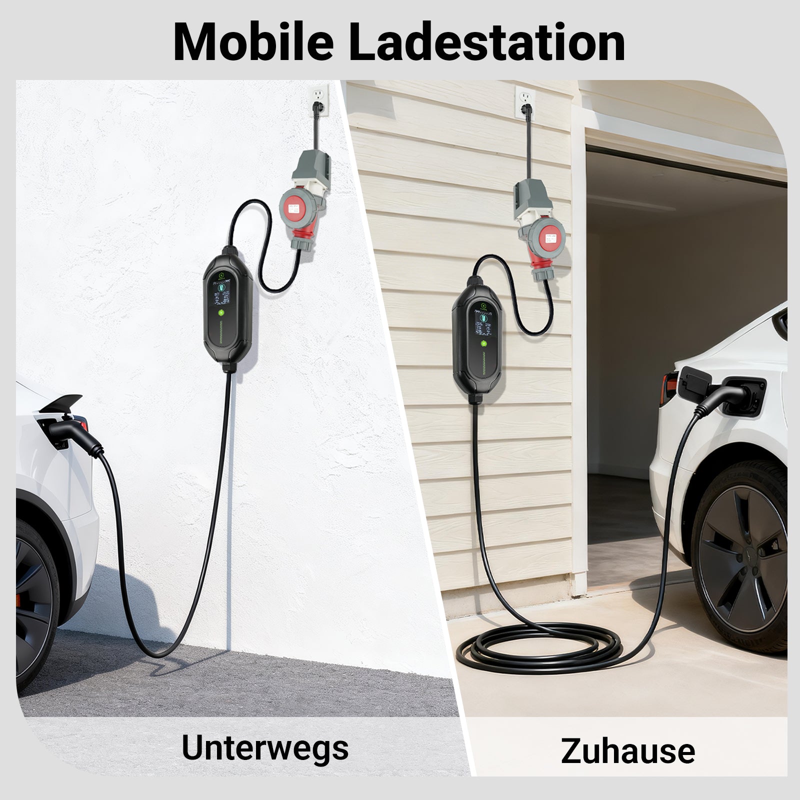 KLARGRID Mobile Wallbox/Ladestation 11kW [3-phasig|7m|6-16A] mit Einstellbarer Ladeleistung, Ladekabel CEE 16A auf Typ 2 und EV Ladegerät für Model Y/3, ID.3/4/5, MG4, EX30, e-up, e-tron, Zoe und andere EV