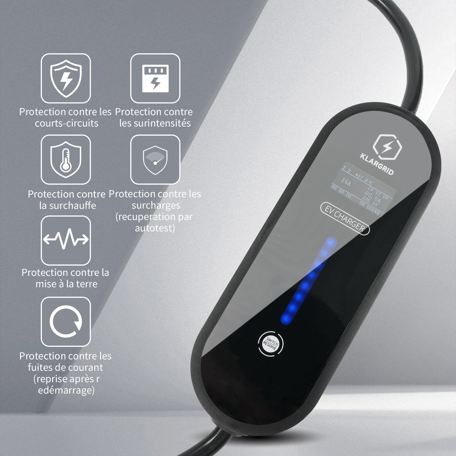 Ladekabel Schuko 3,5kW[1-phasig, 6m, 6-16A], EV Chargers mit Steuerbarer Digitalanzeige für Elektroauto, EV Ladegerät für 3008/508, C5X, DS7, GLA, Q3, X3, ZOE, ID.3, ID.4 und Anderen PHEV/EV