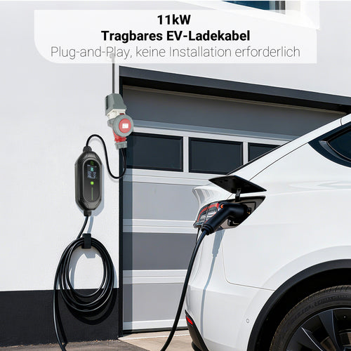 KLARGRID Mobile Wallbox/Ladestation 11kw [3-phasig|5m/7m|6-16A] mit Einstellbarer Ladeleistung, Ladekabel CEE 16A auf Typ 2 und EV Ladegerät für Model Y/3, ID.3/4/5, MG4, EX30, e-up, e-tron, Zoe und andere EV