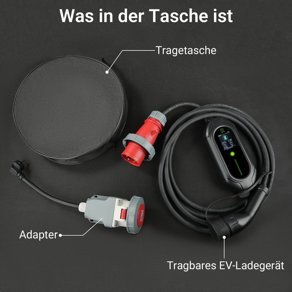 KLARGRID Mobile Wallbox/Ladestation 11kW [3-phasig|7m|6-16A] mit Einstellbarer Ladeleistung, Ladekabel CEE 16A auf Typ 2 und EV Ladegerät für Model Y/3, ID.3/4/5, MG4, EX30, e-up, e-tron, Zoe und andere EV