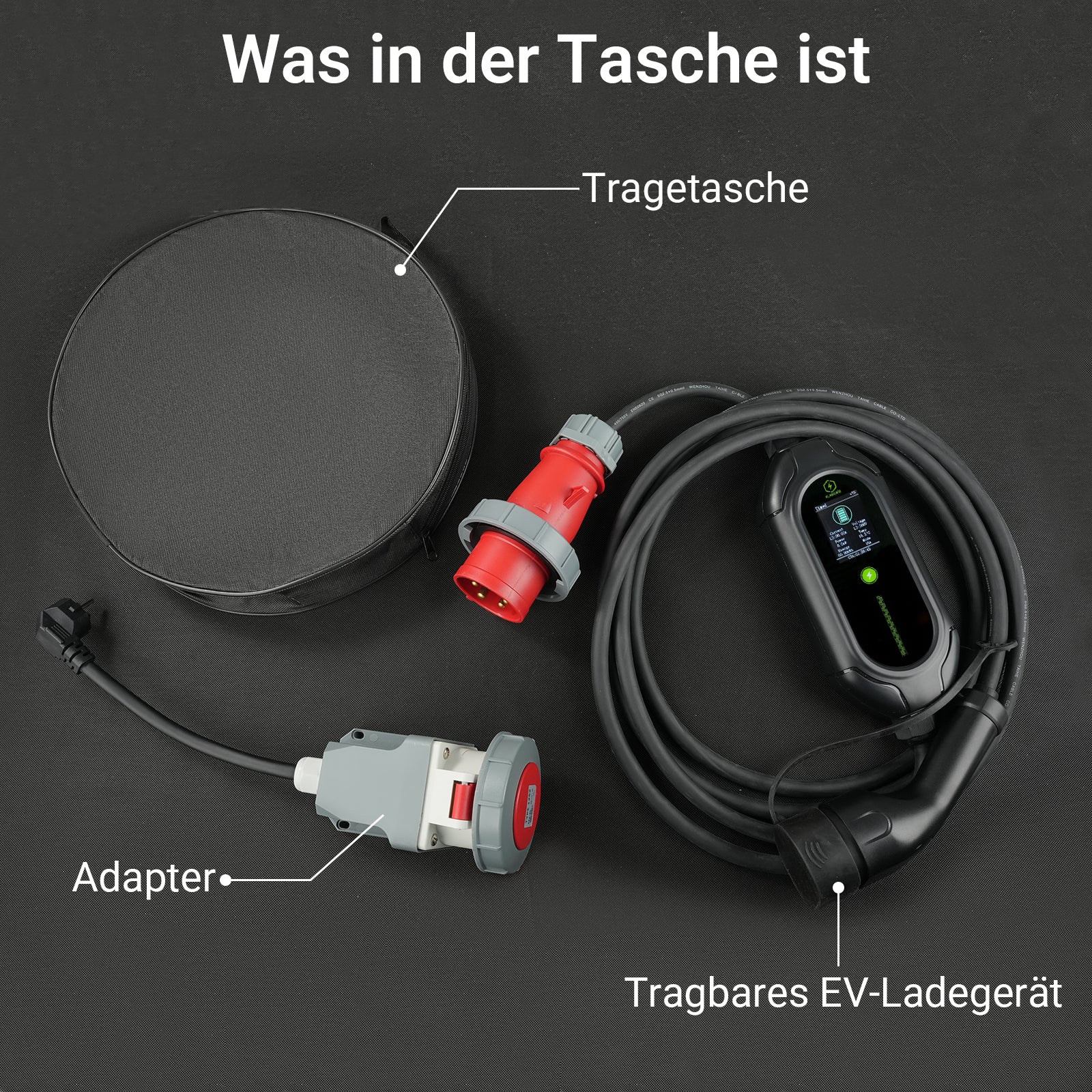 KLARGRID Mobile Wallbox/Ladestation 11kW [3-phasig|7m|6-16A] mit Einstellbarer Ladeleistung, Ladekabel CEE 16A auf Typ 2 und EV Ladegerät für Model Y/3, ID.3/4/5, MG4, EX30, e-up, e-tron, Zoe und andere EV